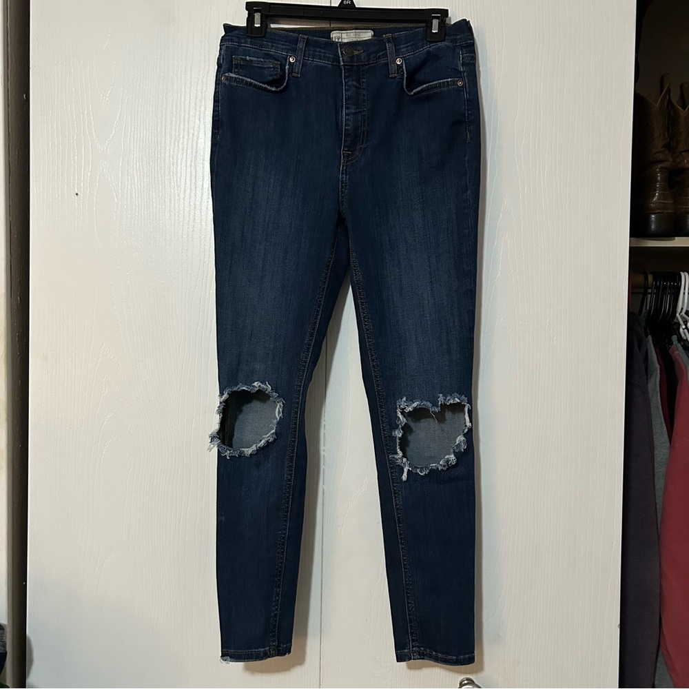 Free People Dark Blue Distressed Skinny Jeans